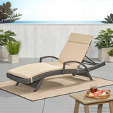 Set Of 2 Beige Water-Resistant Outdoor Chaise Lounge Cushions