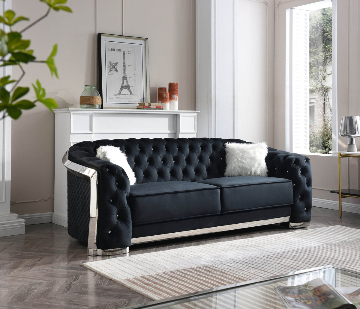 Modern Velvet 3-Seat Sofa With LED Accent Lighting - Omega Lifestyles