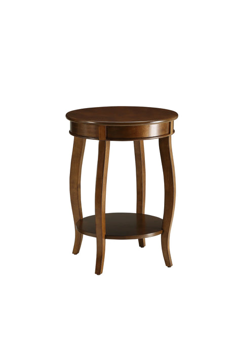 Walnut Finish Round Leg Accent Table With Shelf - Omega Lifestyles