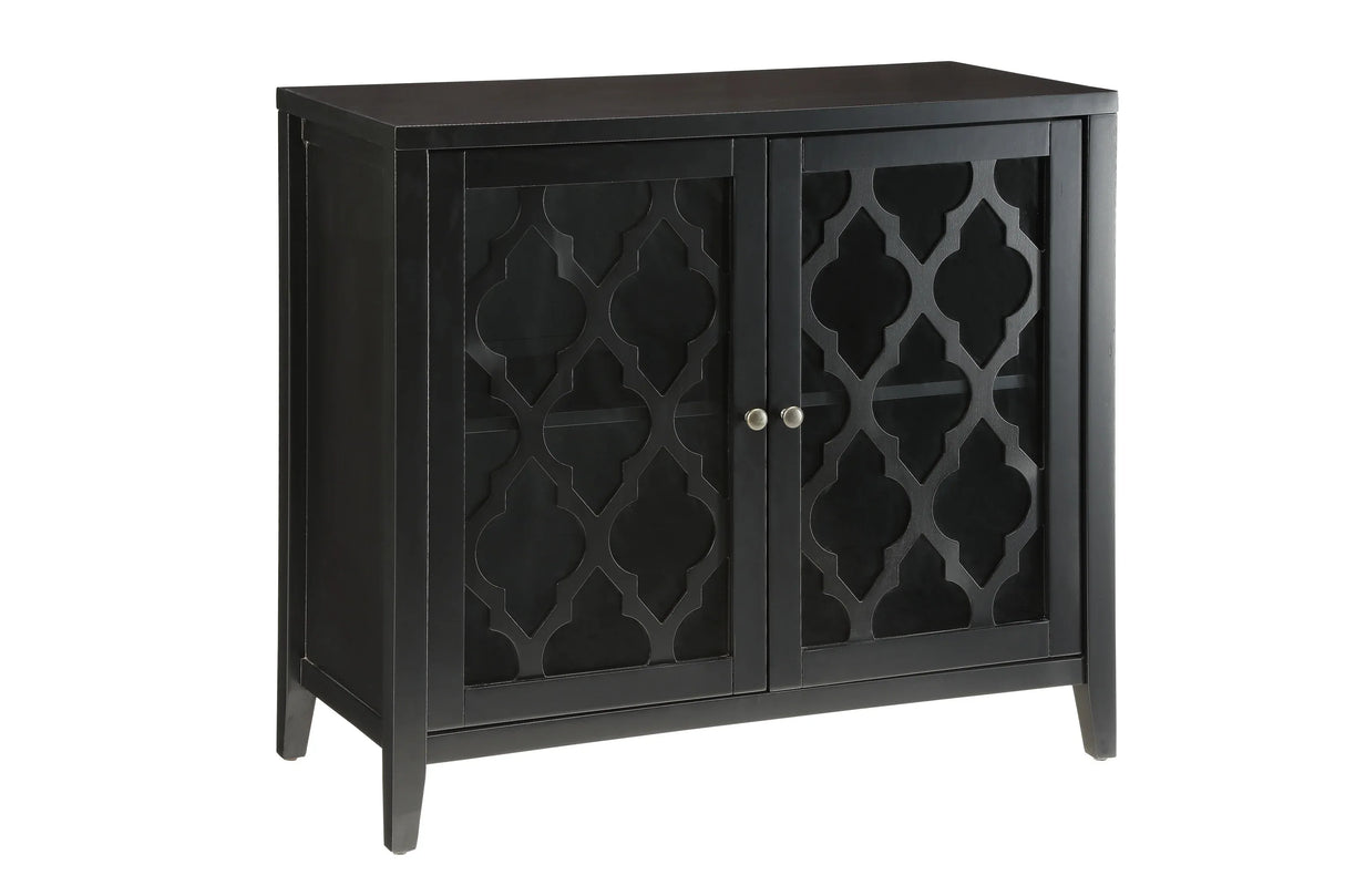 Black Synthetic Wood Console Cabinet With Glass Doors - Omega Lifestyles