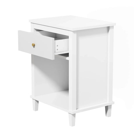 White MDF Kids Wooden Nightstand With Drawer Shelf - Omega Lifestyles