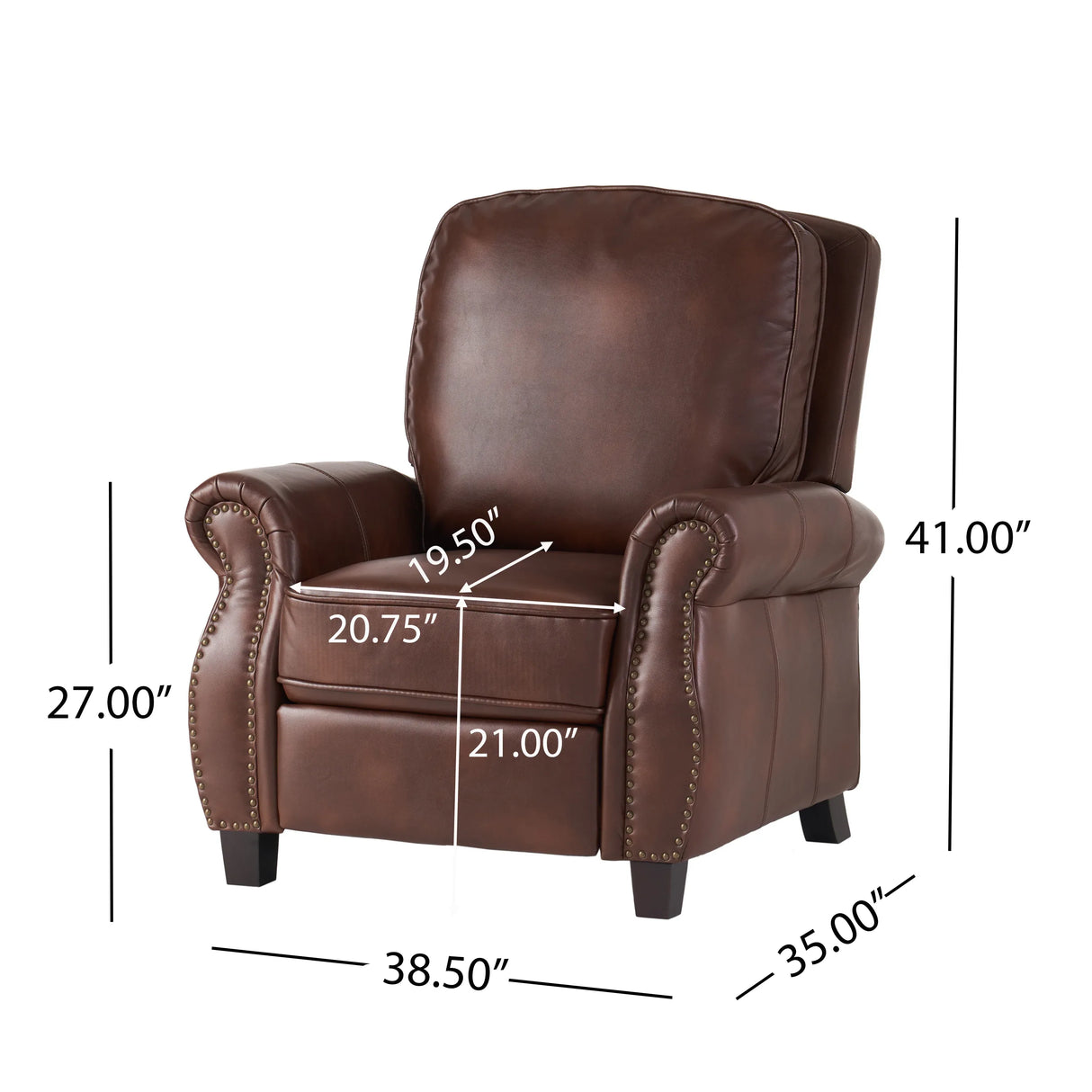Contemporary Brown PU Pushback Recliner With Rubberwood Legs - Omega Lifestyles