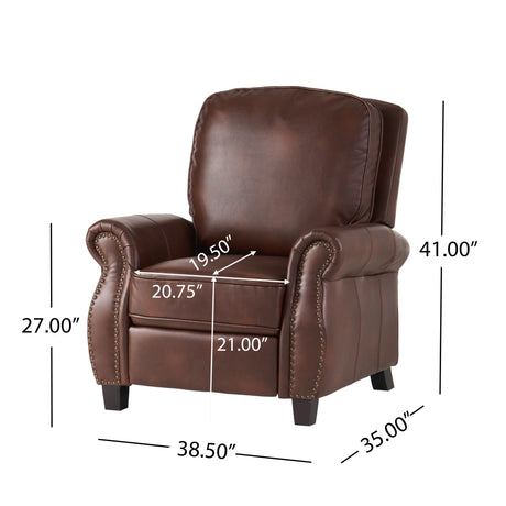 Contemporary Brown PU Pushback Recliner With Rubberwood Legs - Omega Lifestyles