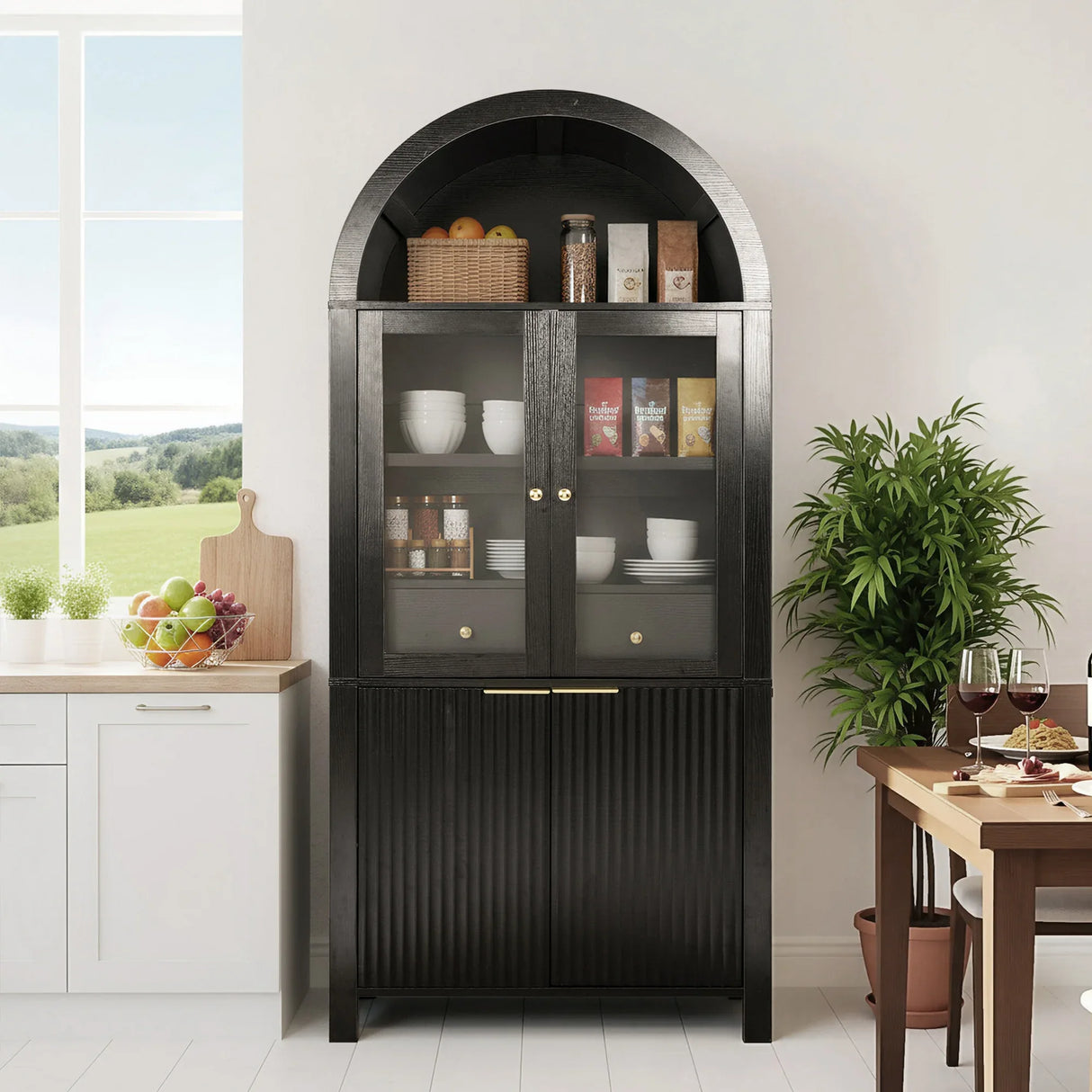 Modern Fluted Tall Arched Adjustable Shelf Pantry Cabinet - Omega Lifestyles