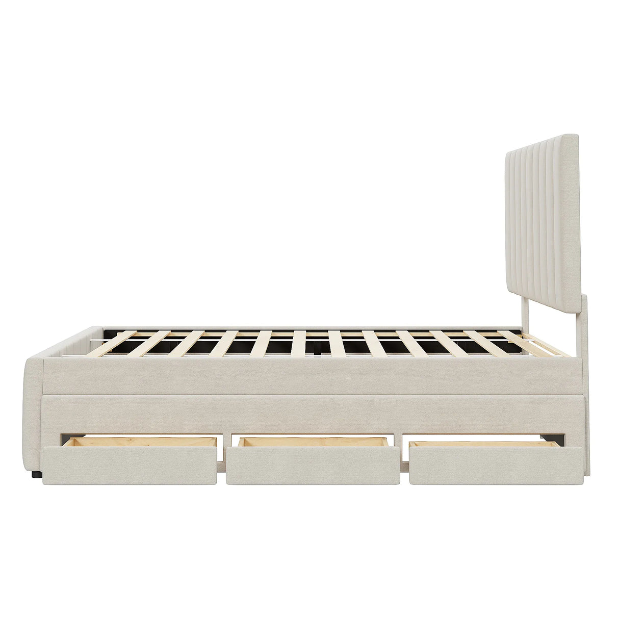 Full Full Size Upholstered Linen Platform Bed With Trundle - Omega Lifestyles