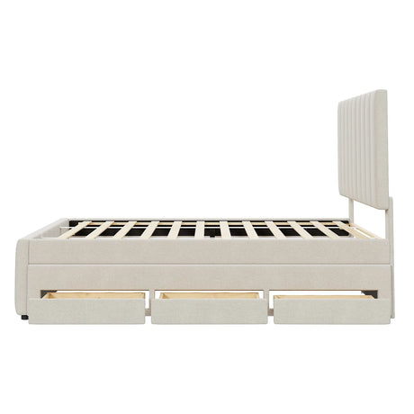 Full Full Size Upholstered Linen Platform Bed With Trundle - Omega Lifestyles