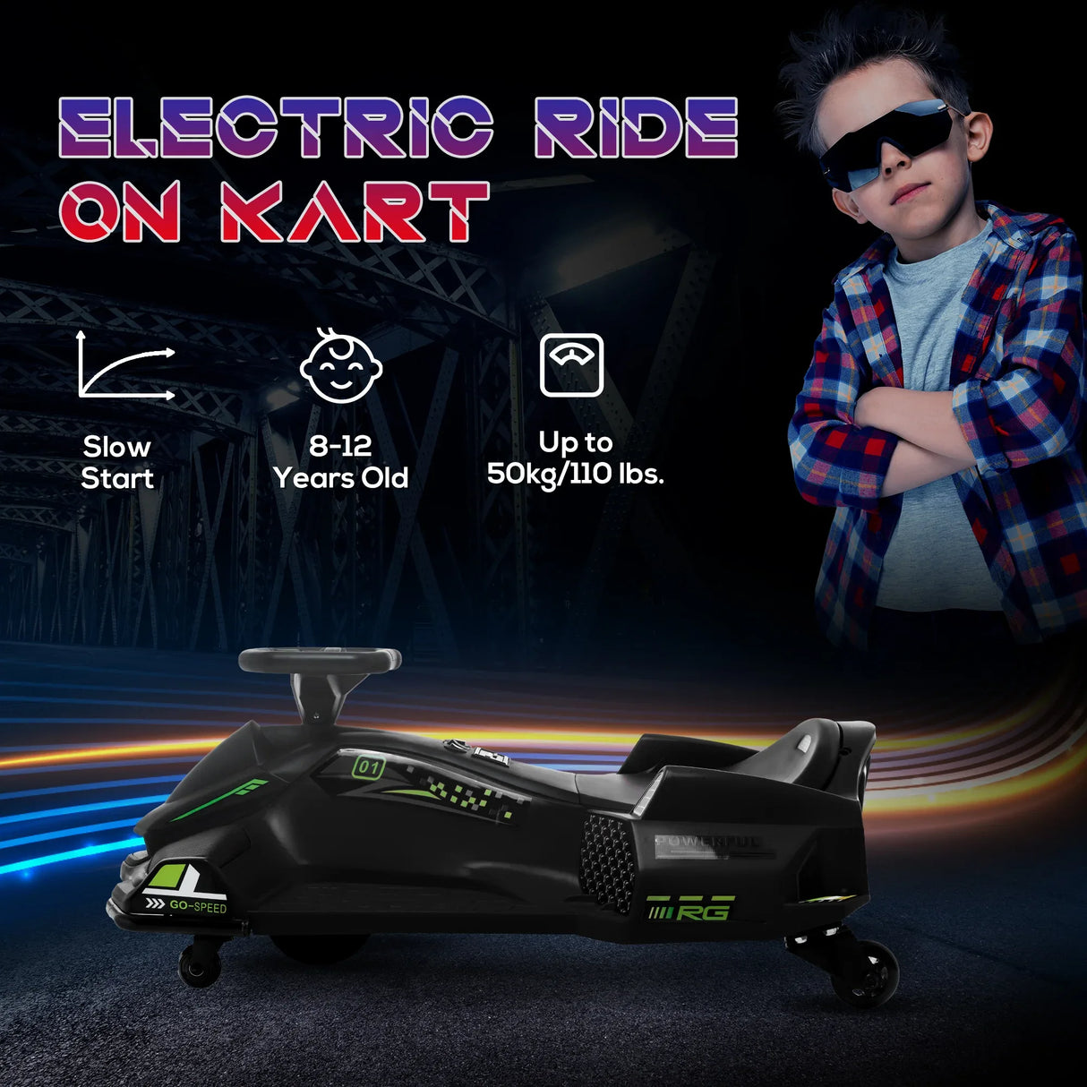Electric Drift Go Kart With Music And Colorful Lights - Omega Lifestyles