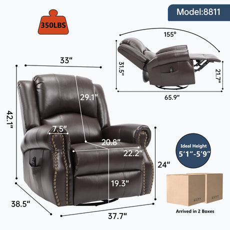 Heat Massage Medium-Firm Swivel Rocker Recliner Chair - Omega Lifestyles