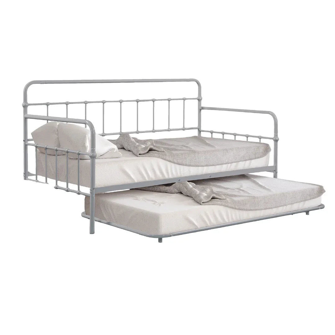 Twin Contemporary Silver Metal Daybed With Trundle - Omega Lifestyles