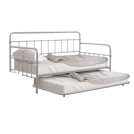 Twin Contemporary Silver Metal Daybed With Trundle - Omega Lifestyles