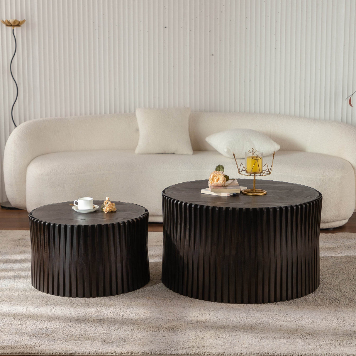 2-Piece Vintage Solid Wood Round Coffee Table Set - Sleep Galleria