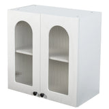 Arched Glass Door Floating Wall Cabinet With Shelves - Omega Lifestyles