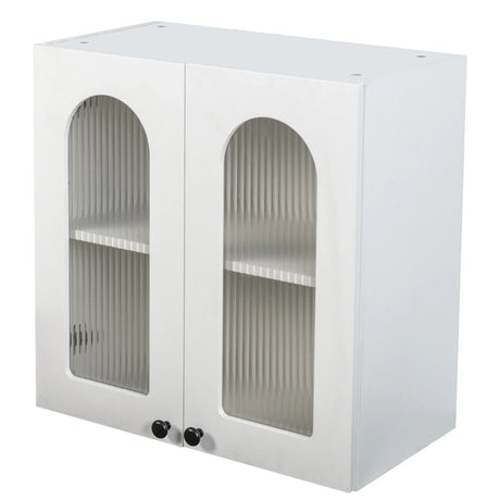 Arched Glass Door Floating Wall Cabinet With Shelves - Omega Lifestyles