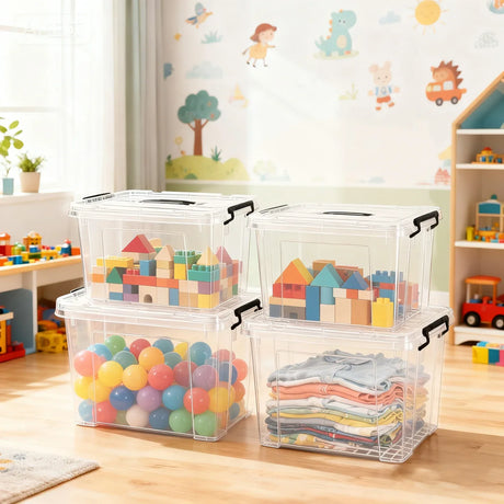 Set Of 4 Stackable 60 Quart Clear Plastic Storage Bins - Omega Lifestyles