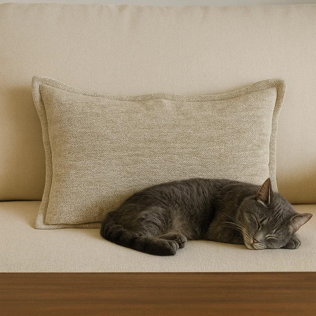 Textured Woven Beige Polyester Decorative Throw Pillow - Omega Lifestyles