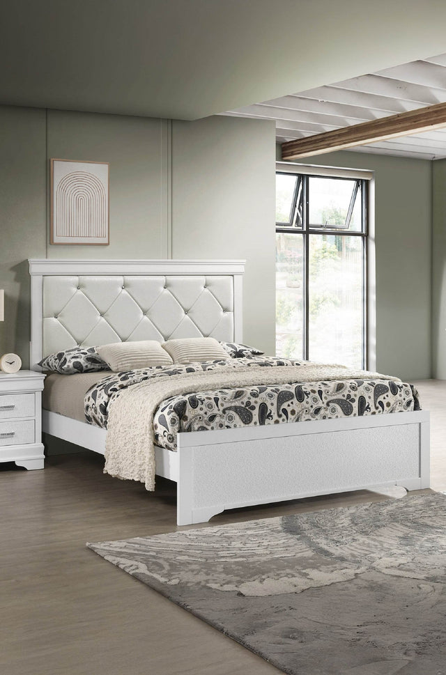 Modern White Wood Upholstered Panel Queen Bed Frame - Omega Lifestyles