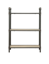 Industrial Gray Oak 3-Tier Metal Bookshelf Storage Unit - Omega Lifestyles