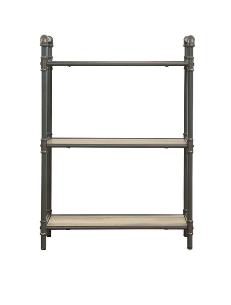 Industrial Gray Oak 3-Tier Metal Bookshelf Storage Unit - Omega Lifestyles
