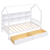 Twin Solid Wood Kids House Bed With Storage Drawers - Omega Lifestyles