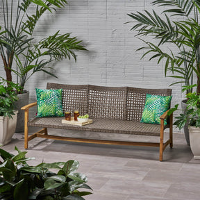 Outdoor Acacia Wood Wicker 3-Seater Patio Sofa - Omega Lifestyles