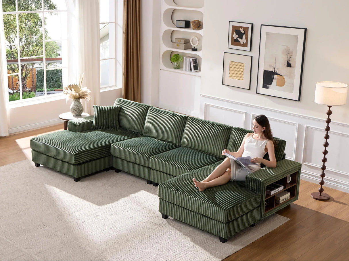 Modern Convertible U-Shaped Corduroy Fabric Sofa - Omega Lifestyles