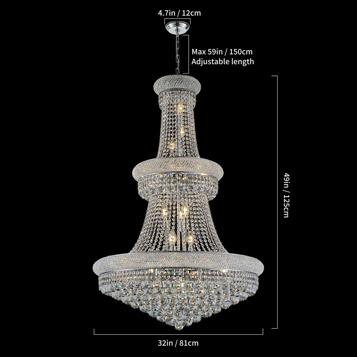 32-Inch French Empire Crystal Chandelier With 27 LED Lights - Omega Lifestyles