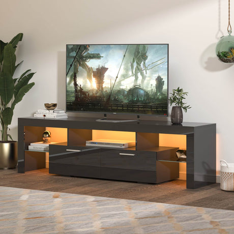 Classic Black TV Stand With RGB LED Lighting - Omega Lifestyles