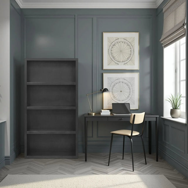 Radiance 60-Inch Black Wood Bookshelf With Shelves - Omega Lifestyles