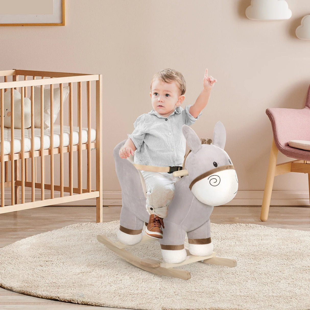 Plush Donkey Kids Rocking Chair With Sound And Seatbelt - Omega Lifestyles