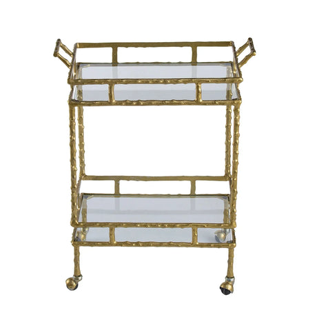 Antique Brass Aluminum Glass Two-Tier Bar Cart - Omega Lifestyles