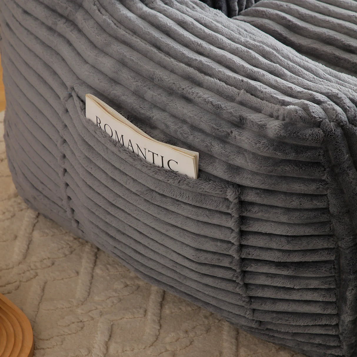 Giant Medium-Soft Corduroy Bean Bag Chair With Footstool - Omega Lifestyles