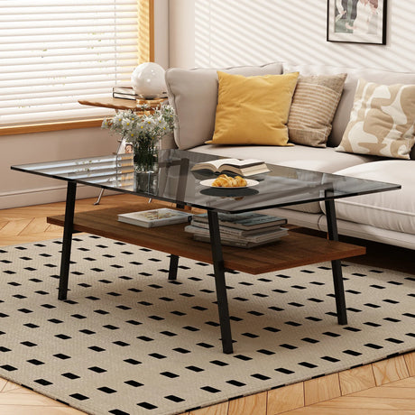 Modern Gray Tempered Glass Metal Leg Coffee Table - Omega Lifestyles