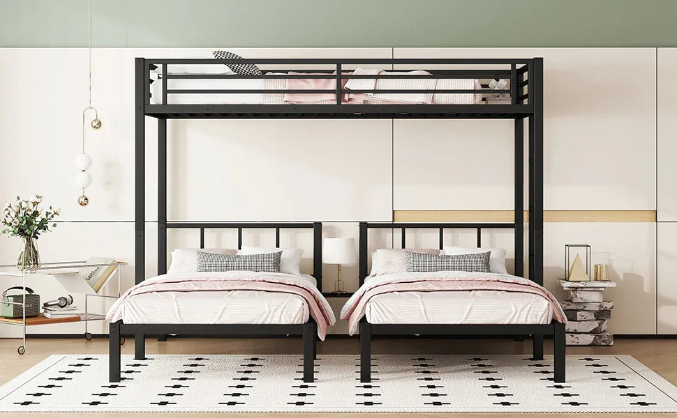 Metal Twin Over Twin Triple Bunk Bed With Guardrails - Omega Lifestyles