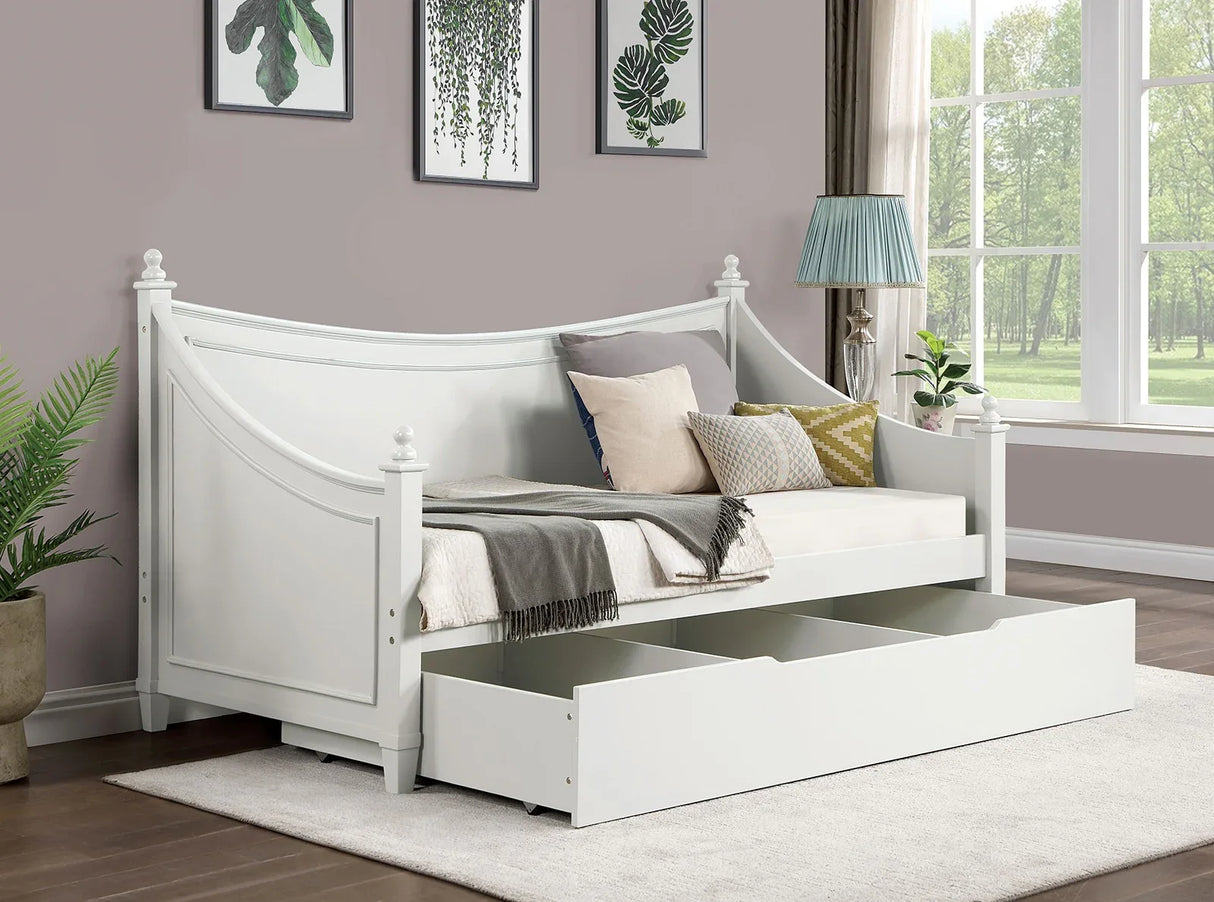 Transitional Solid Wood White Twin Daybed Frame Mattress Ready - Omega Lifestyles