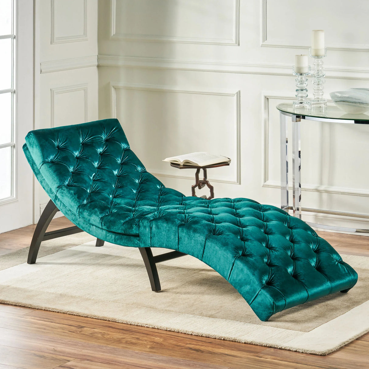 Elegant Teal Altay Velvet Tufted Curved Chaise Lounge - Omega Lifestyles