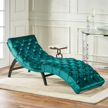 Elegant Teal Altay Velvet Tufted Curved Chaise Lounge - Omega Lifestyles