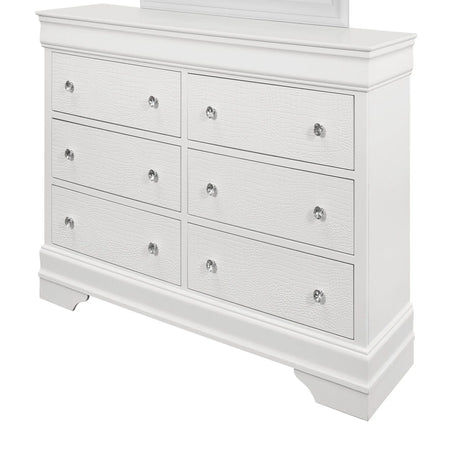 Modern White Solid Wood MDF Dresser With Crystal Hardware - Omega Lifestyles