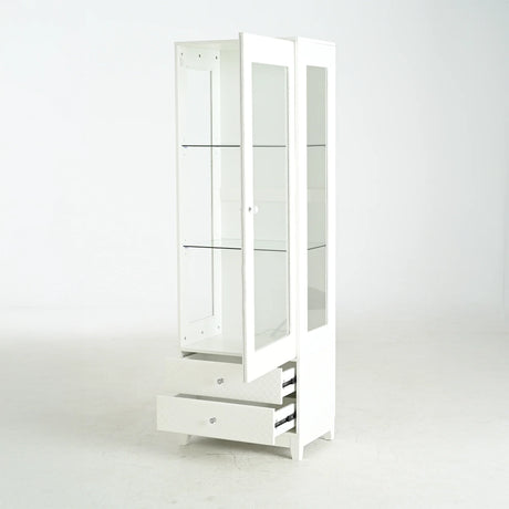 Modern Upholstered Glass Display Cabinet With Adjustable LED Light - Omega Lifestyles