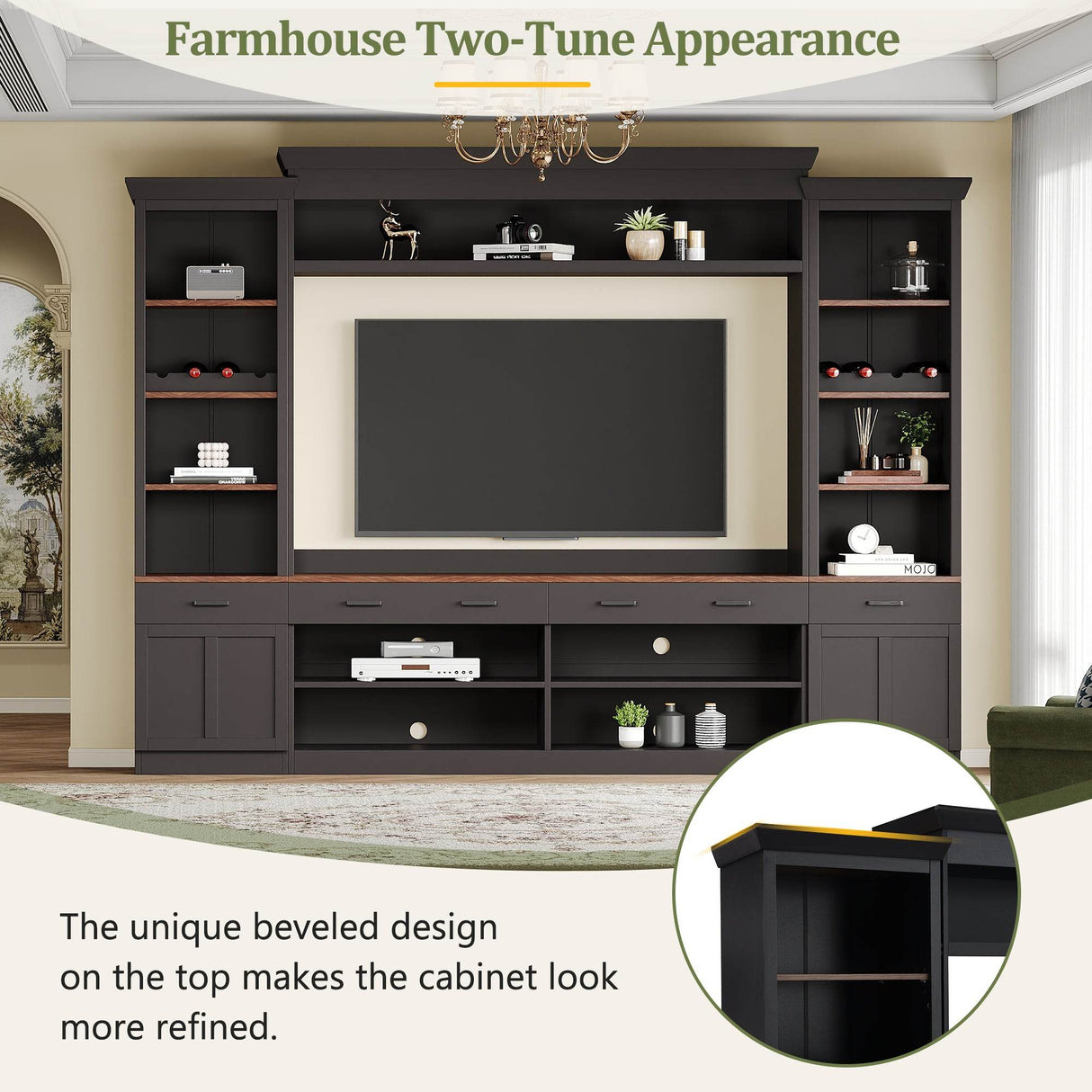 Farmhouse Mid-Century Walnut MDF TV Stand - Sleep Galleria