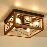 Farmhouse 4-Light Wood Metal Flush Mount Lighting - Omega Lifestyles