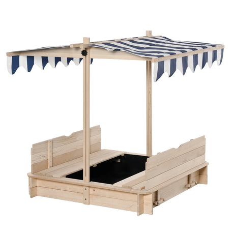 Wooden Kids Sandbox With Adjustable Canopy And Benches - Omega Lifestyles