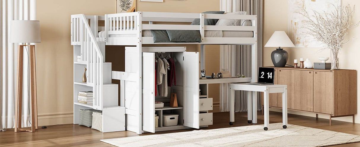 Full Full Size Loft Bed With Stairs Desk And Storage - Omega Lifestyles