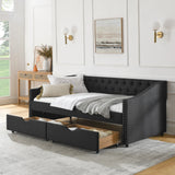 Twin Upholstered Tufted Linen Daybed With Drawers - Omega Lifestyles