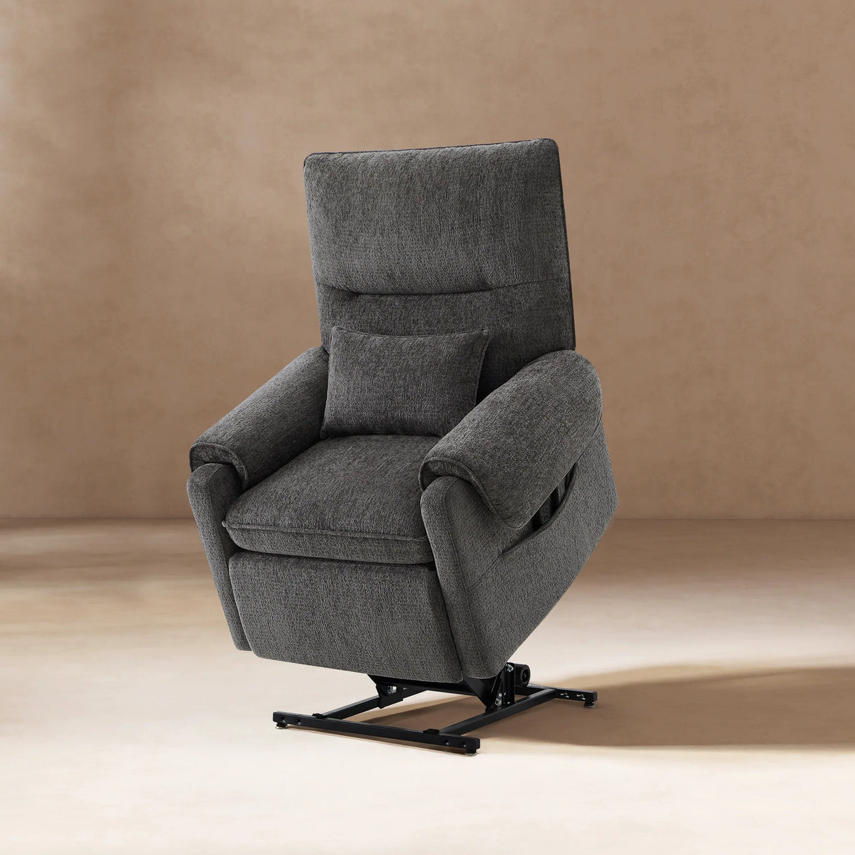Power Lift Assist Recliner Chair Gray Chenille Upholstered - Omega Lifestyles