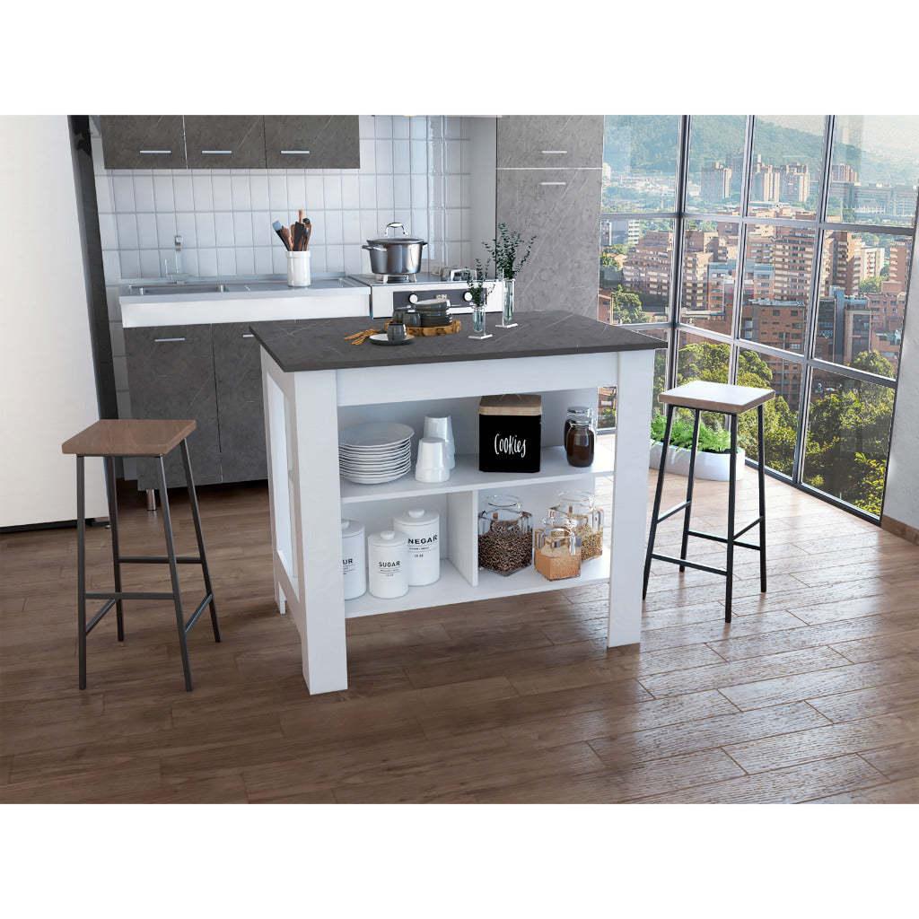 Multicolor Particle Board Kitchen Island With Storage Shelves - Omega Lifestyles