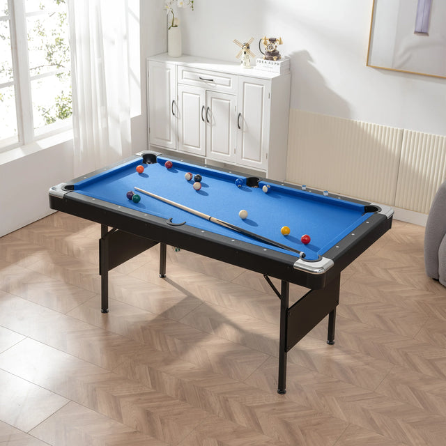 Foldable Indoor Black Blue Pool Table With Accessories - Omega Lifestyles