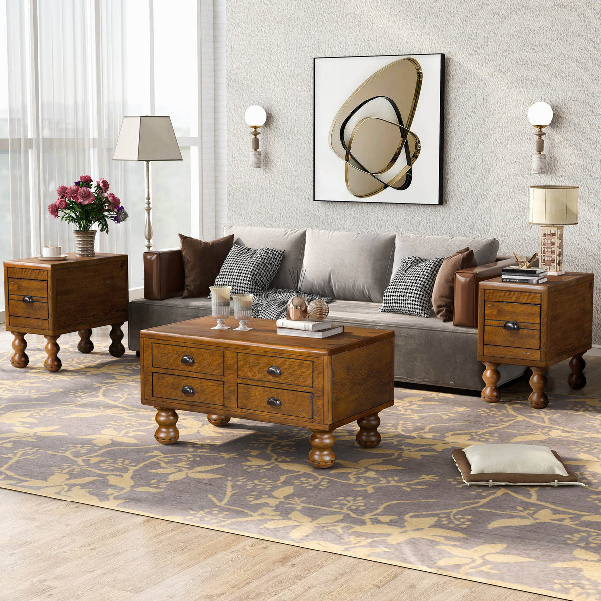 Solid Wood 40-Inch Antique Coffee Table With Drawers - Sleep Galleria