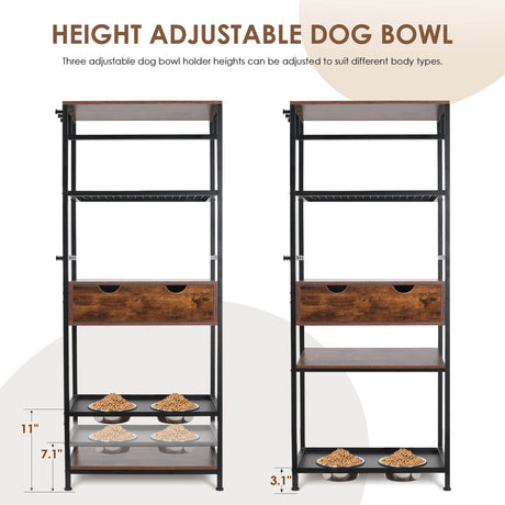 Adjustable Height Raised Dog Feeding Station With Storage - Sleep Galleria