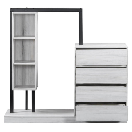 Wardrobe With Four Drawers Three Shelves MDF Metal - Omega Lifestyles
