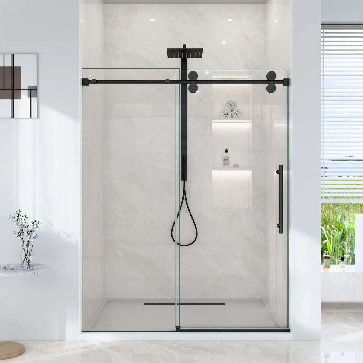 Frameless Matte Black 8mm Tempered Glass Shower Door - Omega Lifestyles
